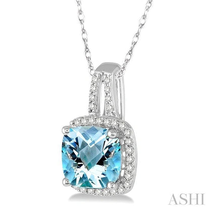 Cushion Shape Gemstone & Halo Diamond Pendant