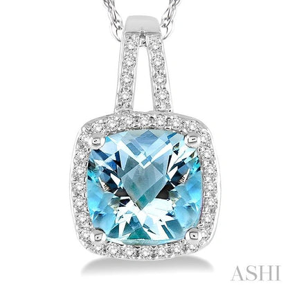 Cushion Shape Gemstone & Halo Diamond Pendant