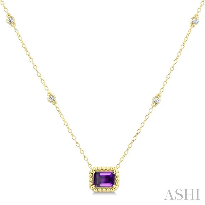 Emerald Shape Gemstone & Halo Diamond Station Necklace
