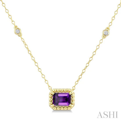Emerald Shape Gemstone & Halo Diamond Station Necklace