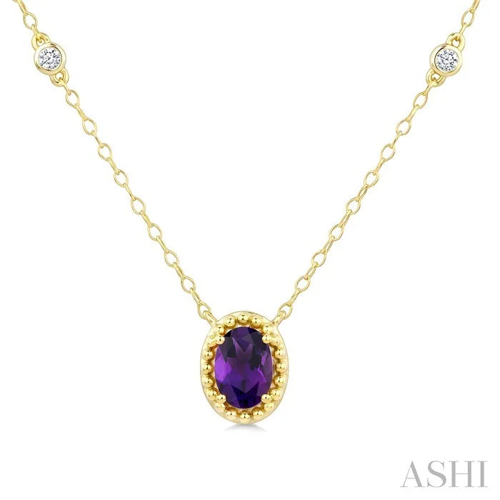 Bead Bijoux Oval Shape Gemstone & Halo Diamond Station Necklace