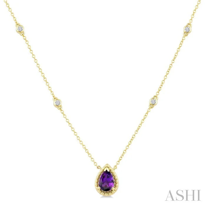 Pear Shape Gemstone & Halo Diamond Station Necklace