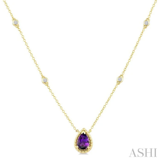 Pear Shape Gemstone & Halo Diamond Station Necklace