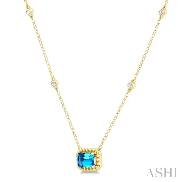 Emerald Shape Gemstone & Halo Diamond Station Necklace