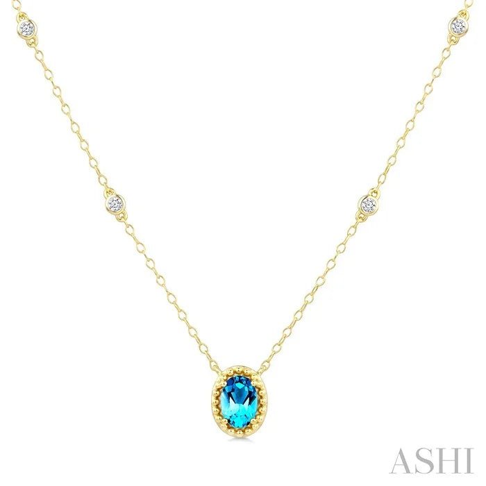 Bead Bijoux Oval Shape Gemstone & Halo Diamond Station Necklace