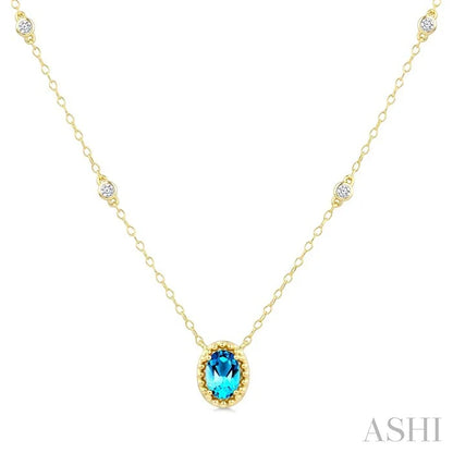 Bead Bijoux Oval Shape Gemstone & Halo Diamond Station Necklace