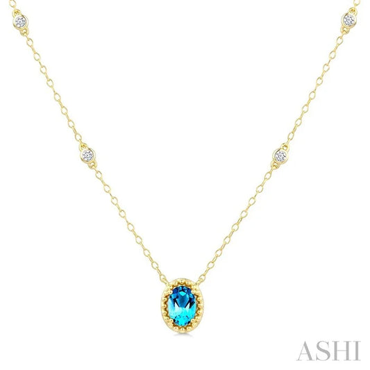 Bead Bijoux Oval Shape Gemstone & Halo Diamond Station Necklace