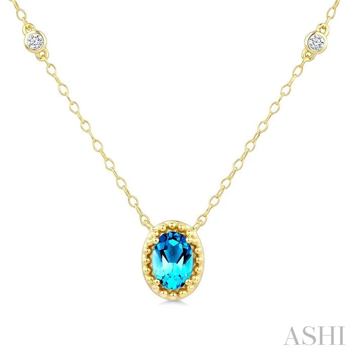 Bead Bijoux Oval Shape Gemstone & Halo Diamond Station Necklace