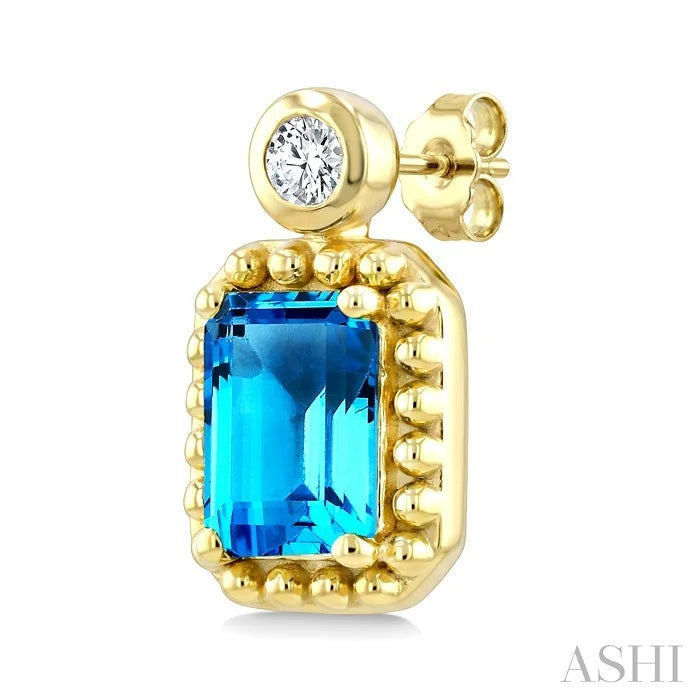 Bead Bijoux Emerald Shape Gemstone & Diamond Earrings