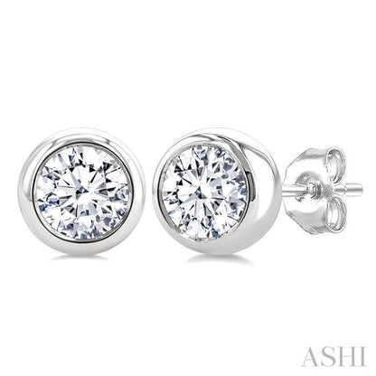 Round Shape Bezel Set Diamond Stud Earrings