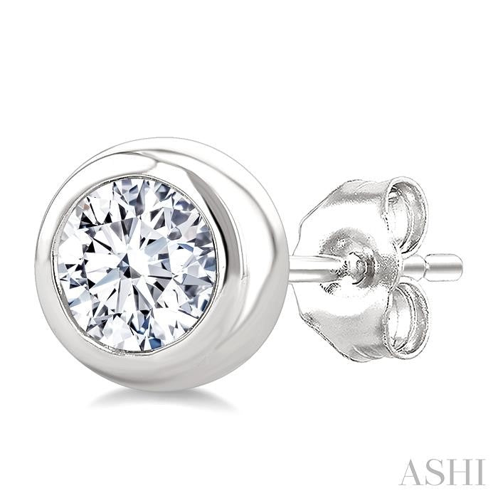 Round Shape Bezel Set Diamond Stud Earrings