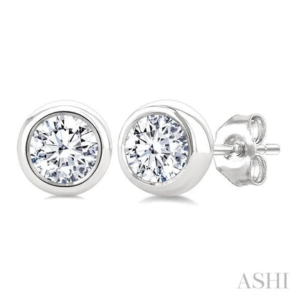 Round Shape Bezel Set Diamond Stud Earrings