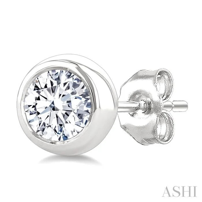 Round Shape Bezel Set Diamond Stud Earrings