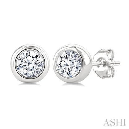 Round Shape Bezel Set Diamond Stud Earrings