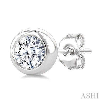 Round Shape Bezel Set Diamond Stud Earrings