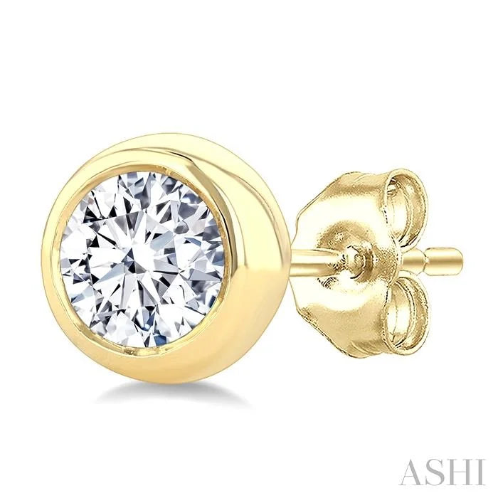 Round Shape Bezel Set Diamond Stud Earrings