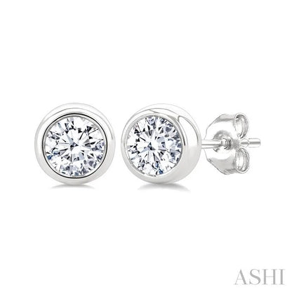 Round Shape Bezel Set Diamond Stud Earrings