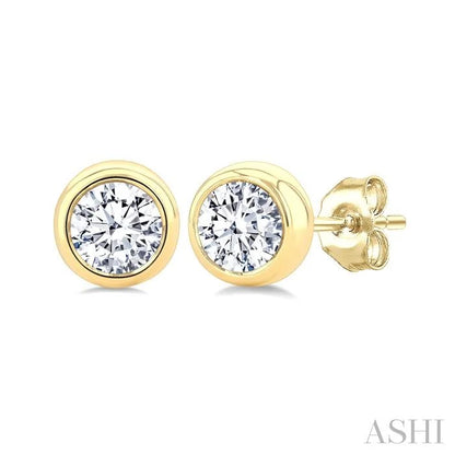 Round Shape Bezel Set Diamond Stud Earrings