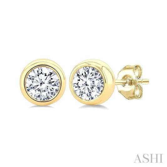 Round Shape Bezel Set Diamond Stud Earrings