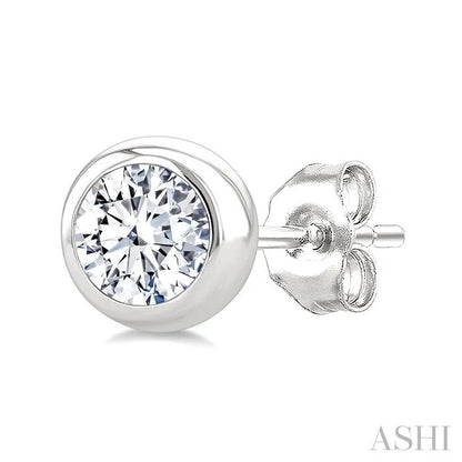Round Shape Bezel Set Diamond Stud Earrings