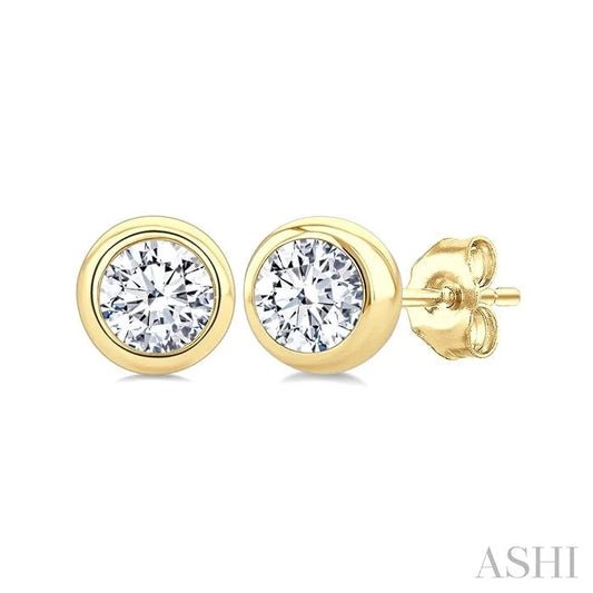 Round Shape Bezel Set Diamond Stud Earrings