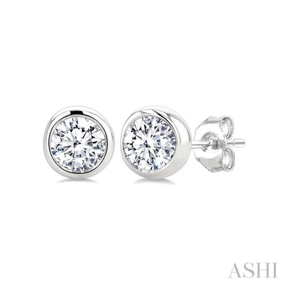 Round Shape Bezel Set Diamond Stud Earrings