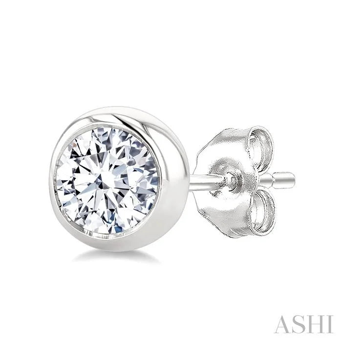 Round Shape Bezel Set Diamond Stud Earrings
