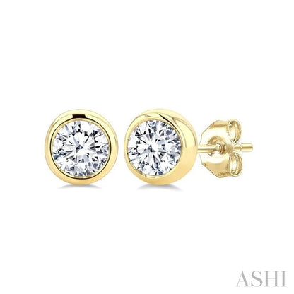 Round Shape Bezel Set Diamond Stud Earrings