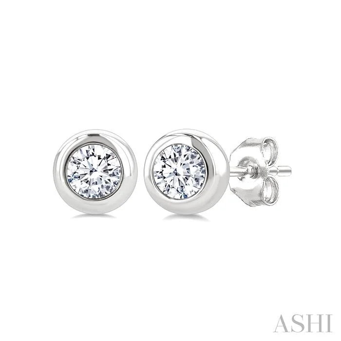 Round Shape Bezel Set Diamond Stud Earrings