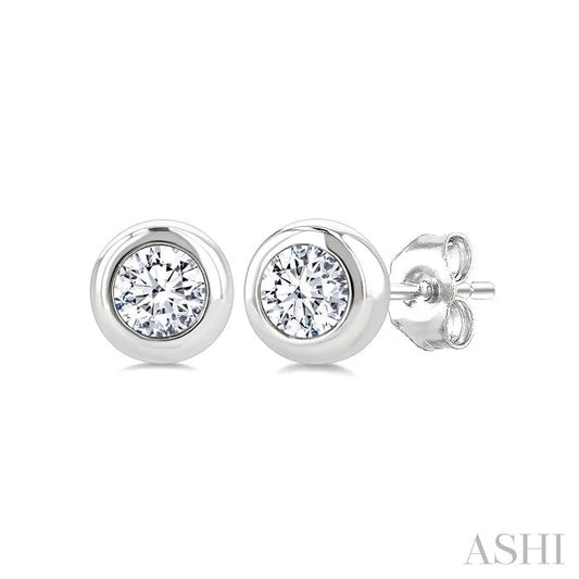 Round Shape Bezel Set Diamond Stud Earrings