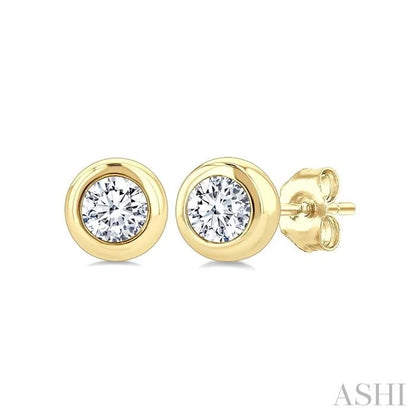Round Shape Bezel Set Diamond Stud Earrings