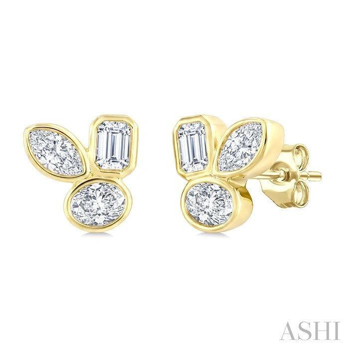 Mixed Shape Bezel Diamond Fashion Earrings