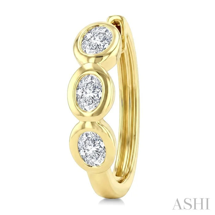 Oval Shape Bezel Diamond Huggie Earrings