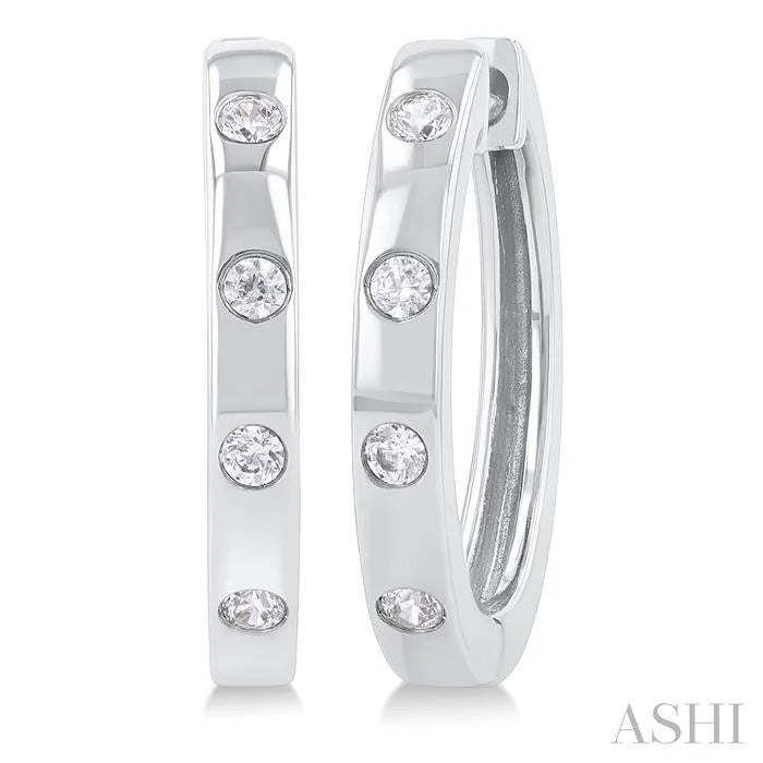 Flush Bezel Set Diamond Fashion Hoop Earrings
