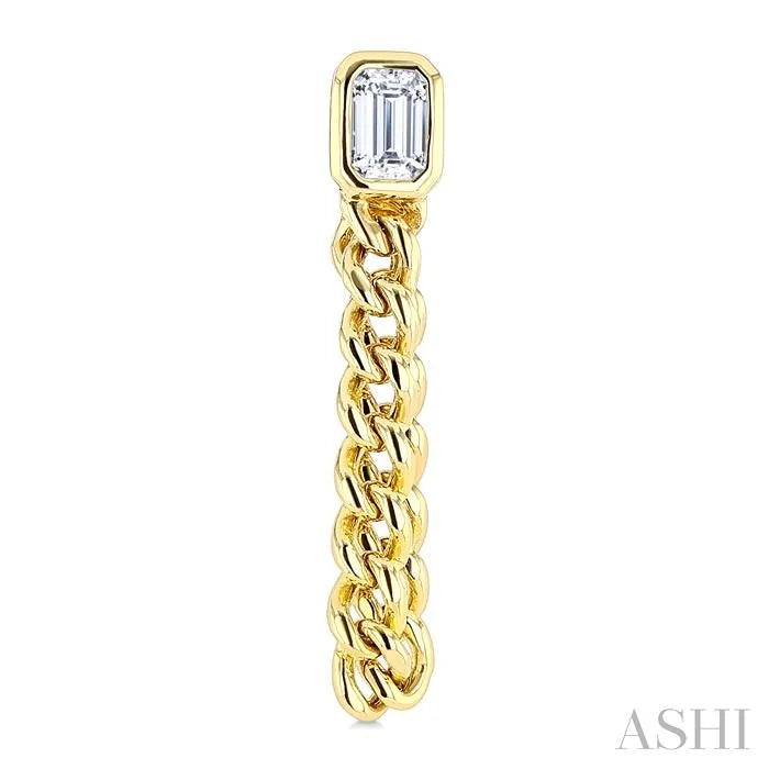 Emerald Shape Curb Bezel Diamond Fashion Earrings
