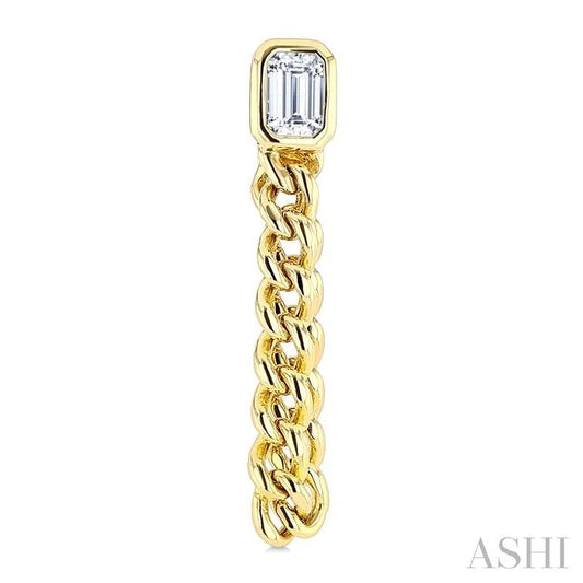 Emerald Shape Curb Bezel Diamond Fashion Earrings