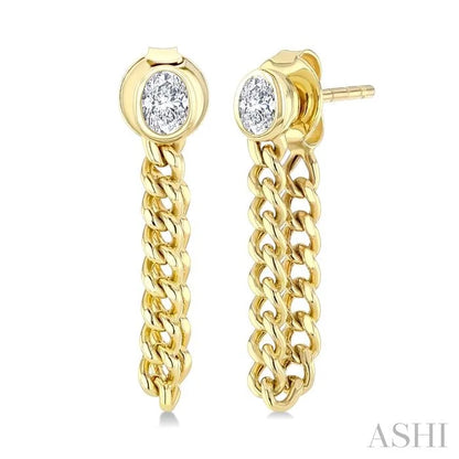 Oval Shape Curb Bezel Diamond Fashion Earrings
