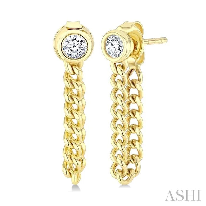 Round Shape Curb Bezel Diamond Fashion Earrings