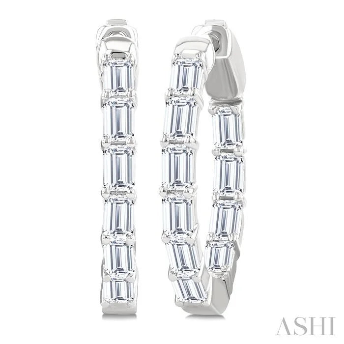 Emerald Shape Inside-Out Diamond Fashion Hoop Earrings