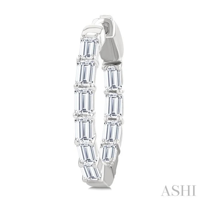 Emerald Shape Inside-Out Diamond Fashion Hoop Earrings