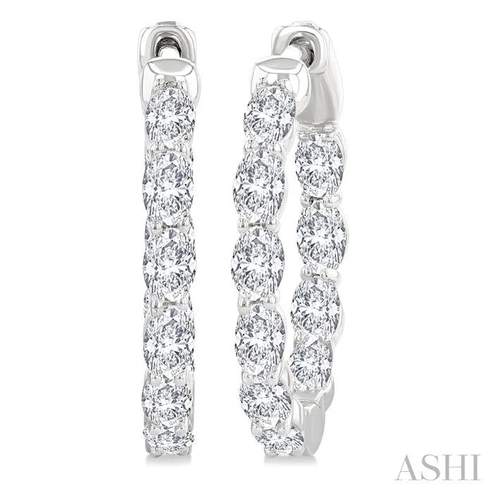 Oval Shape Inside-Out Diamond Fashion Hoop Earrings