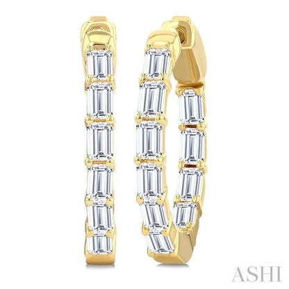 Emerald Shape Inside-Out Diamond Fashion Hoop Earrings