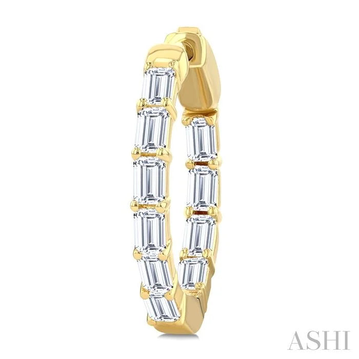 Emerald Shape Inside-Out Diamond Fashion Hoop Earrings