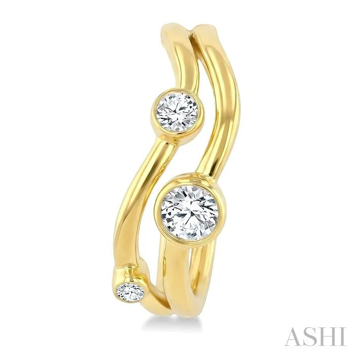 Bezel Set Diamond Half Hoop Fashion Earrings