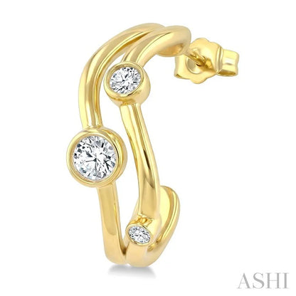 Bezel Set Diamond Half Hoop Fashion Earrings