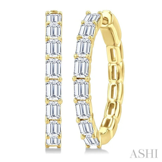 Emerald Shape North-South Diamond Fashion Hoop Earrings
