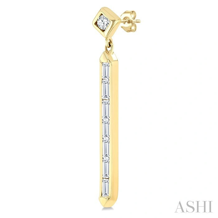 Vertical Bar Baguette Diamond Fashion Long Earrings