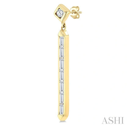 Vertical Bar Baguette Diamond Fashion Long Earrings