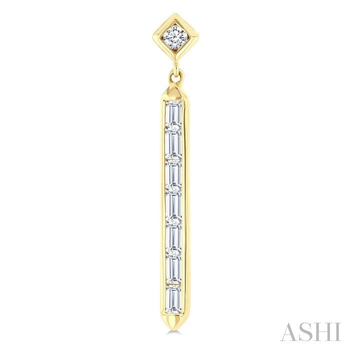 Vertical Bar Baguette Diamond Fashion Long Earrings