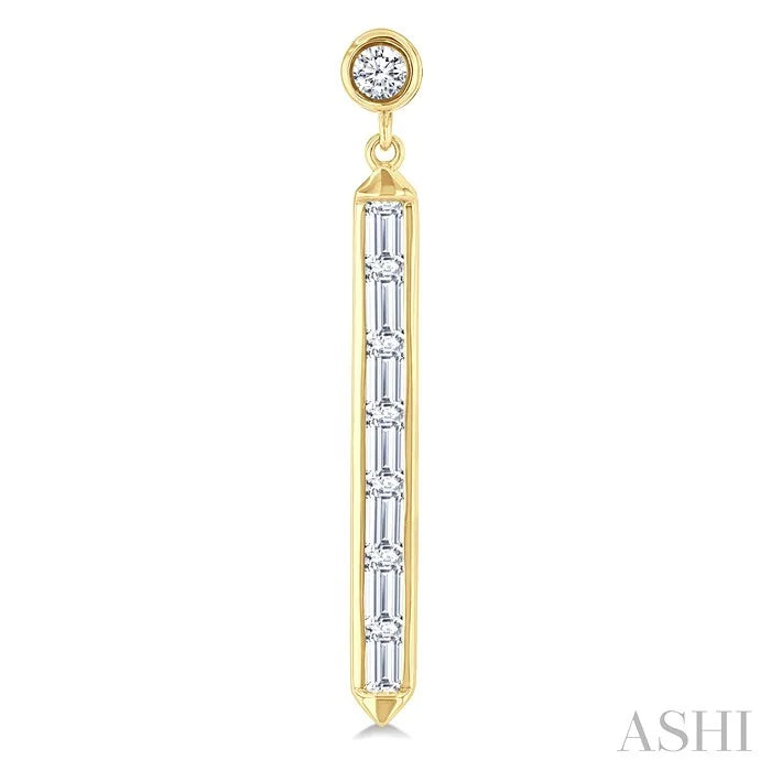 Vertical Bar Baguette Diamond Fashion Long Earrings